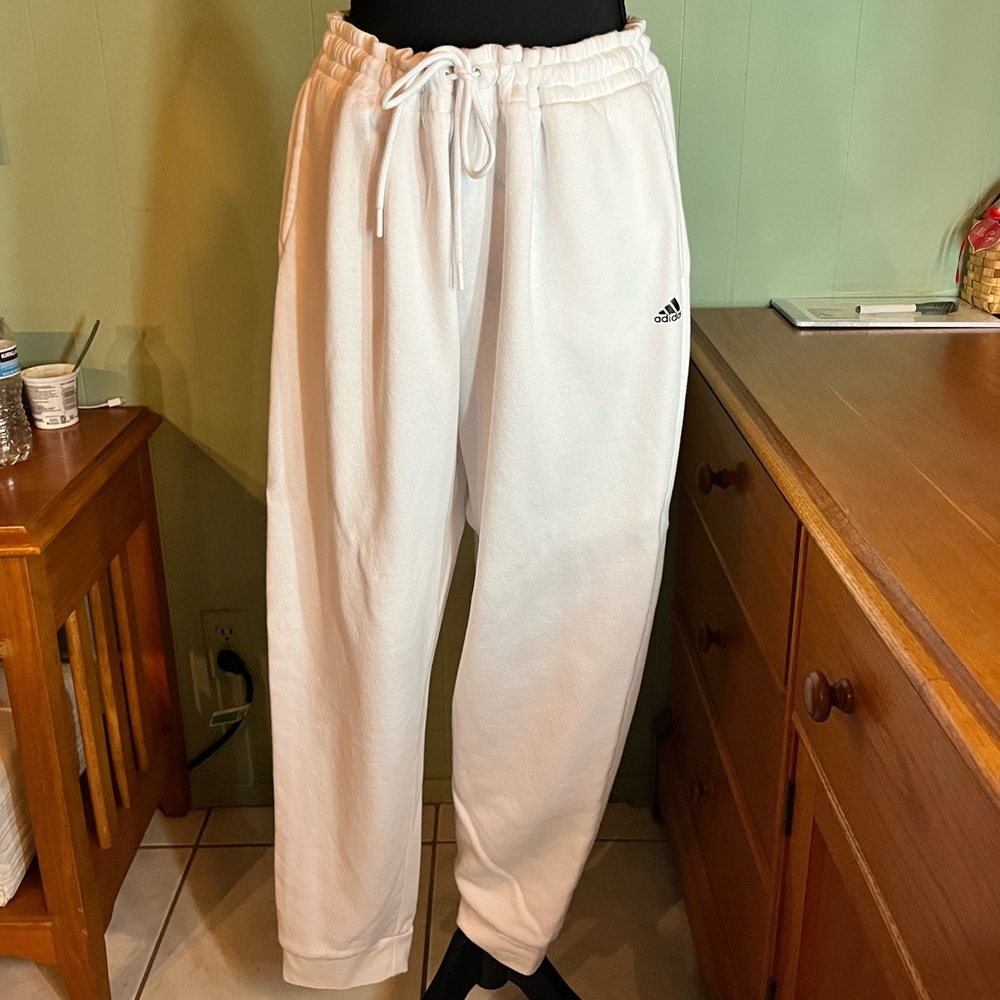 Adidas White Joggers Relaxed Fit Sweatpants